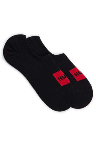 Paquete de dos pares de calcetines invisibles con etiquetas con logo rojas, Negro