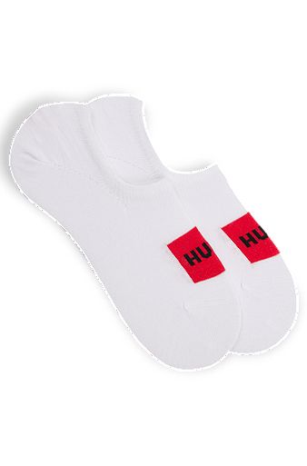Paquete de dos pares de calcetines invisibles con etiquetas con logo rojas, Blanco