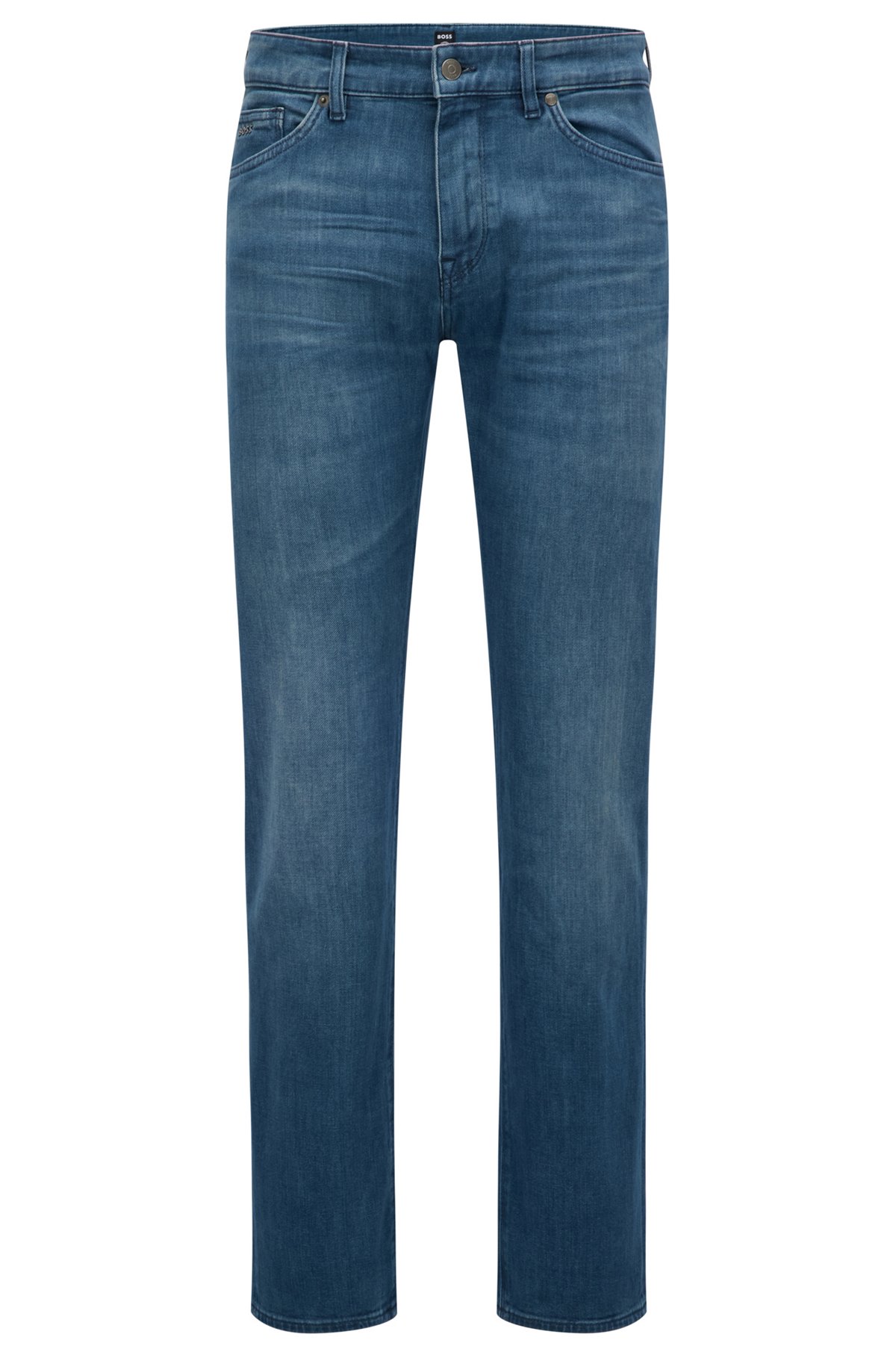 BOSS - Regular-fit jeans in dark-blue stretch denim