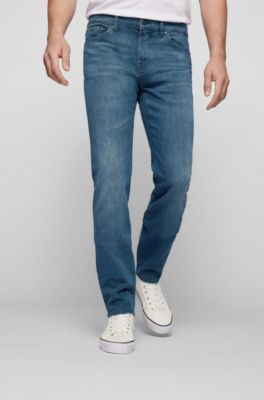 BOSS - Regular-fit jeans in dark-blue Italian stretch denim