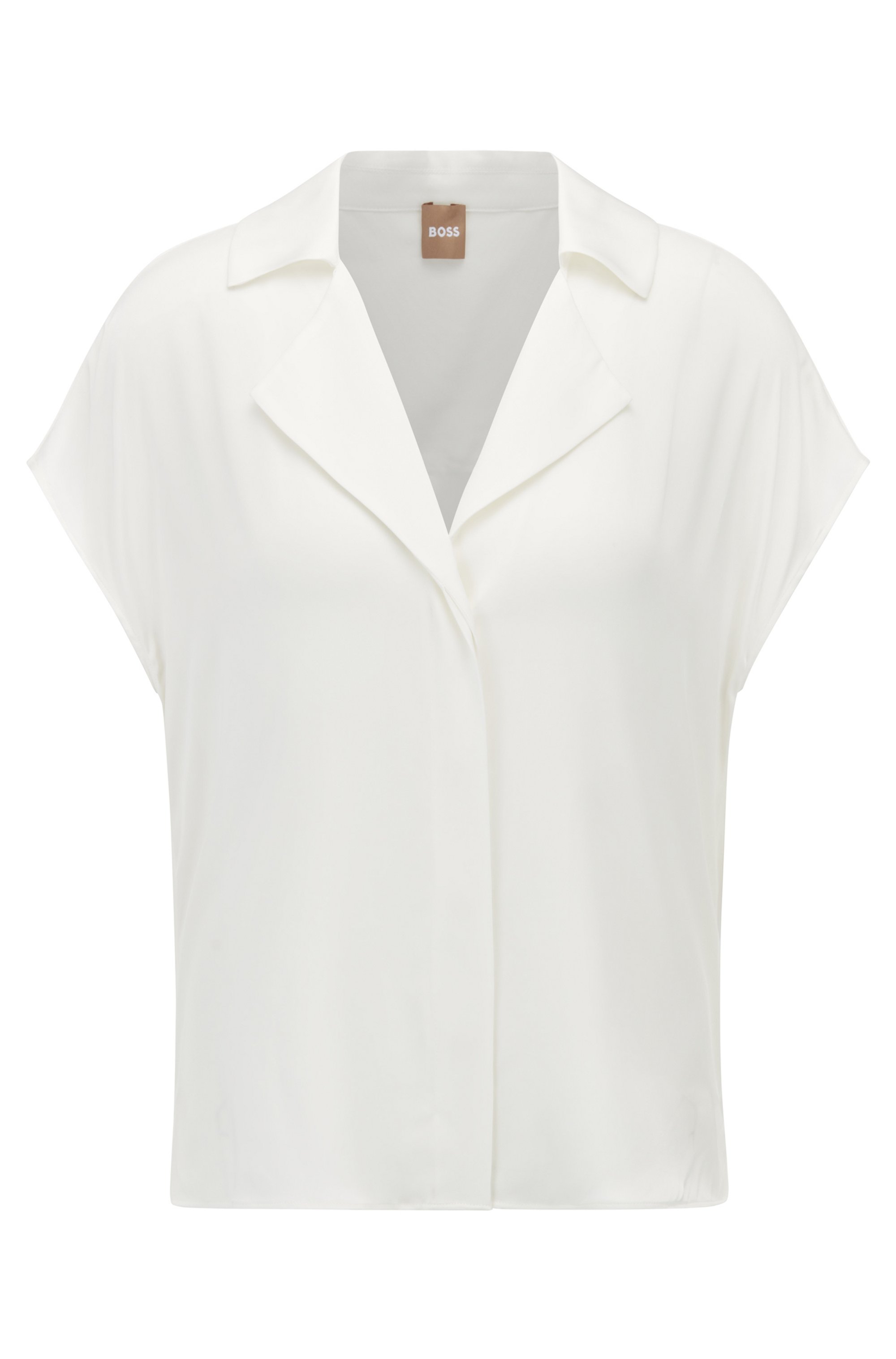 Regular-fit short-sleeved blouse in stretch silk, White