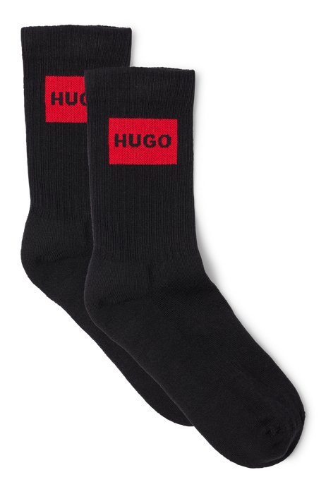 Two-pack of ribbed short socks with logo label, Black