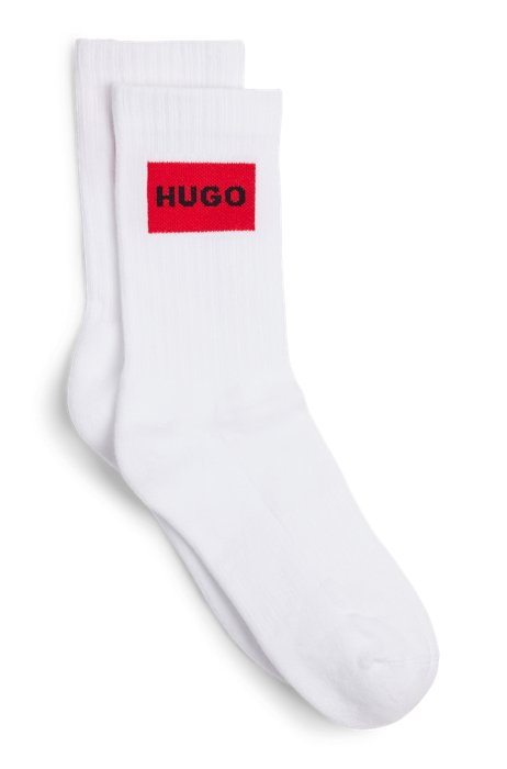 Two-pack of ribbed short socks with logo label, White