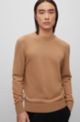Trui met ronde hals en streepdetails van gestructureerd katoen, Beige
