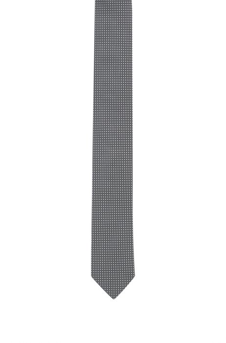 Pure-silk tie with jacquard-woven micro pattern, Grey
