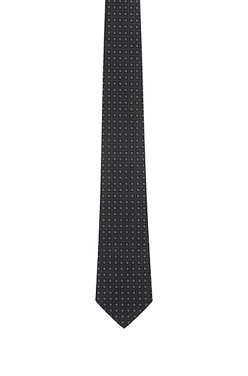 意大利制造微型图案真丝提花领带,  001_Black