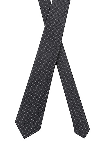 意大利制造微型图案真丝提花领带,  001_Black