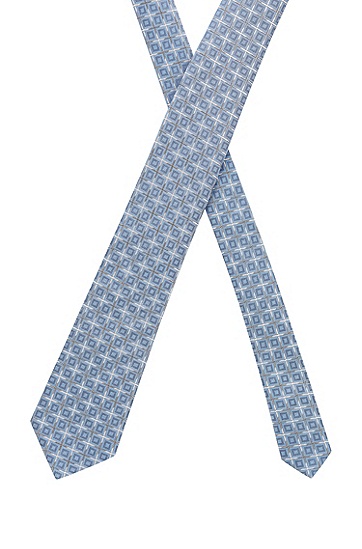 宏图案提花真丝领带,  421_Medium Blue