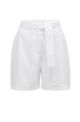 Belted shorts in cotton with broderie anglaise, White