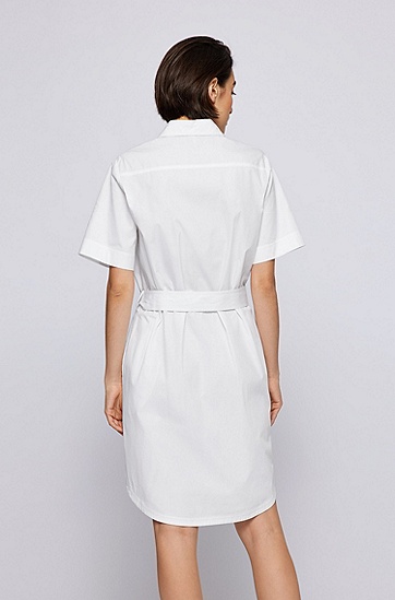 英格兰刺绣图案棉质衬衫式连衣裙,  100_White