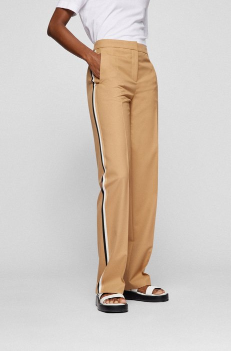 Regular-fit trousers with high-rise waist, Beige