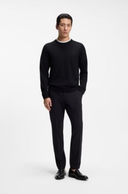 Slim-fit sweater in merino wool, Black