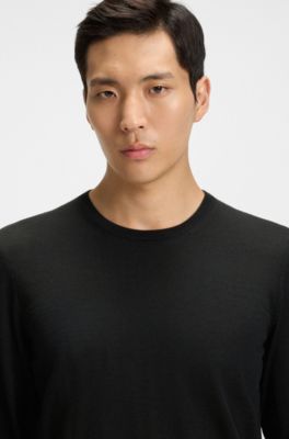 Slim-fit sweater in merino wool, Black