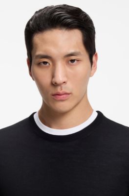 Slim-fit sweater in merino wool, Black