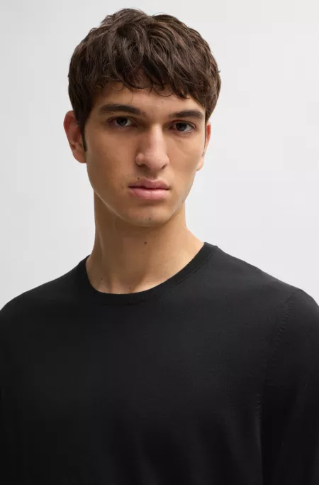Slim-fit sweater in merino wool with crew neckline