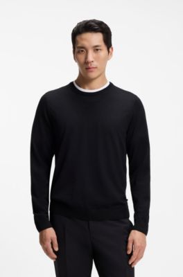 Maglione slim fit in lana merino, Nero