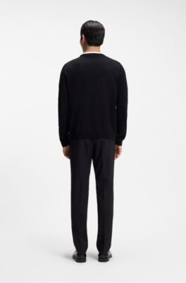 Slim-fit sweater in merino wool, Black
