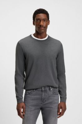 Slim-fit sweater in merino wool, Grey