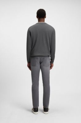 Slim-fit sweater in merino wool, Grey