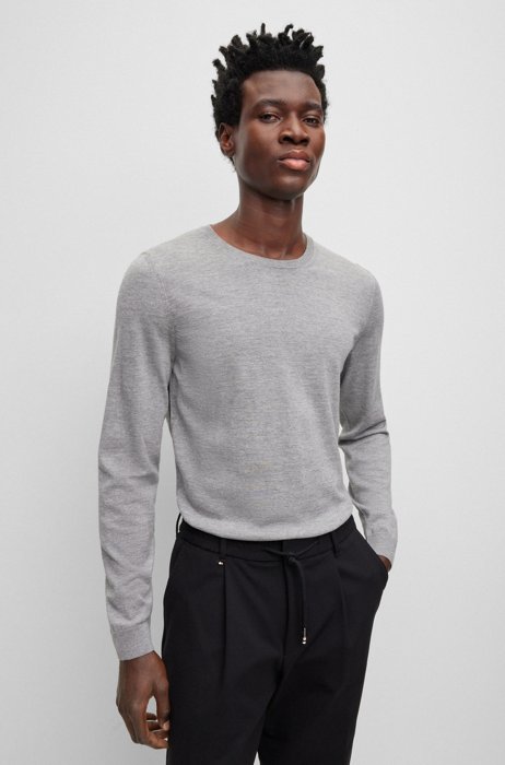Slim-fit sweater in virgin wool, Silver
