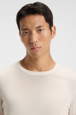Slim-fit sweater in merino wool, Natural