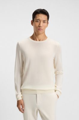 Slim-fit sweater in merino wool, Natural