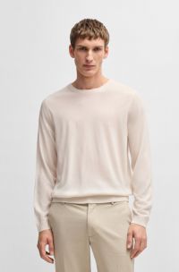 Slim-fit sweater in merino wool with crew neckline, White