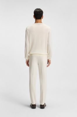 Slim-fit sweater in merino wool, Natural
