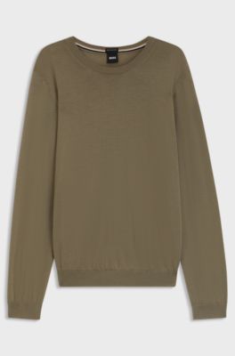 Slim-fit sweater in merino wool, Khaki