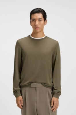 Slim-fit sweater in merino wool, Khaki