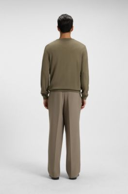 Slim-fit sweater in merino wool, Khaki