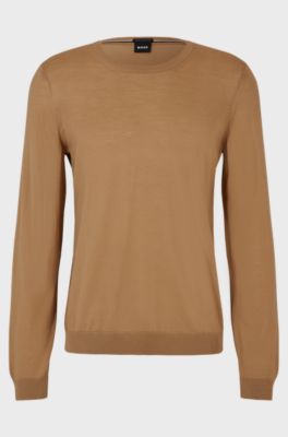 Slim-fit sweater in merino wool, Beige