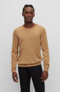 Slim-Fit Pullover aus Merinowolle mit Rundhalsausschnitt, Beige