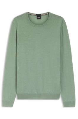 Slim-fit sweater in merino wool, Light Green