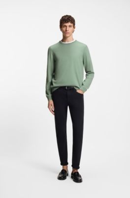 Slim-fit sweater in merino wool, Light Green