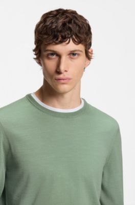 Slim-fit sweater in merino wool, Light Green