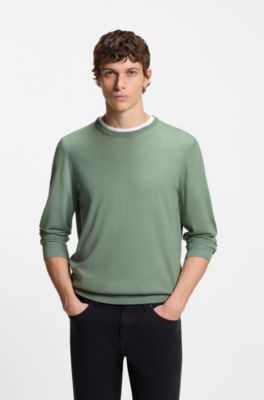 Slim-fit sweater in merino wool, Light Green
