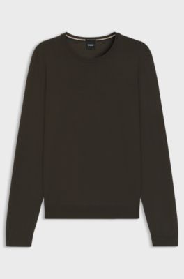 Slim-Fit Pullover aus Merinowolle, Dunkelbraun