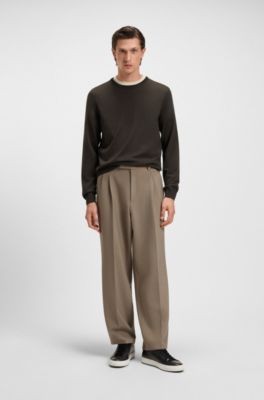 Slim-Fit Pullover aus Merinowolle, Dunkelbraun