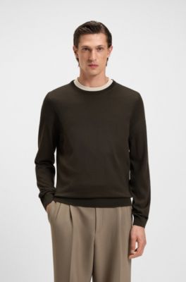 Slim-fit sweater in merino wool, Dark Brown