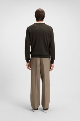 Slim-Fit Pullover aus Merinowolle, Dunkelbraun