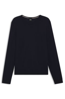 Shop Hugo Boss Slim-fit Sweater In Merino Wool With Crew Neckline In Dark Blue