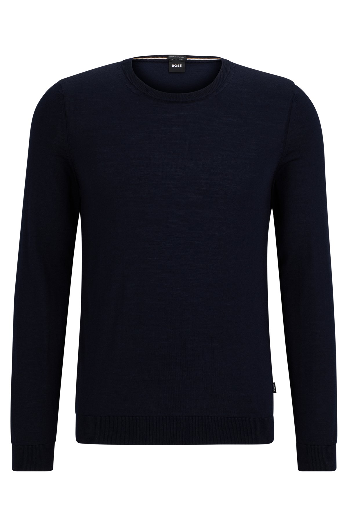 Slim-fit sweater in virgin wool, Dark Blue