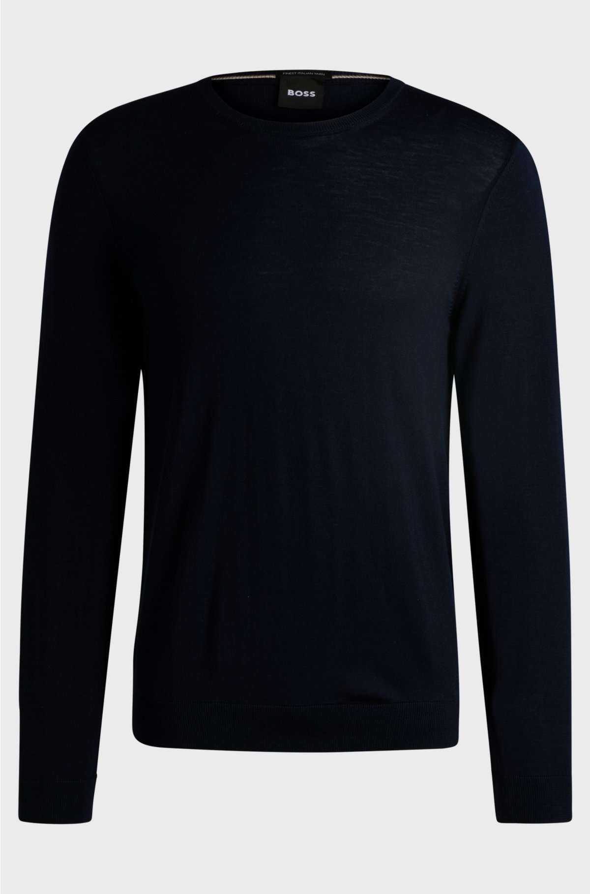 Slim-fit sweater in virgin wool with crew neckline, Dark Blue