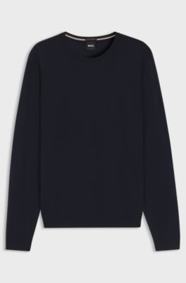 Slim-fit sweater in merino wool, Dark Blue