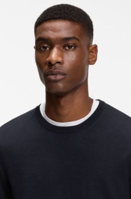 Slim-Fit Pullover aus Merinowolle, Dunkelblau