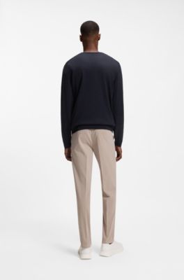 Slim-fit sweater in merino wool, Dark Blue