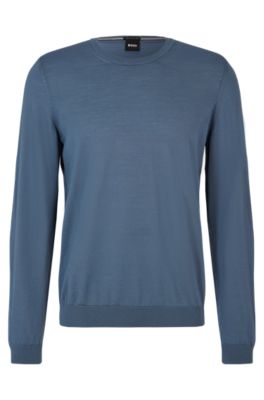 Hugo Boss Leno-p Solid Slim Fit Wool Sweater In Blue