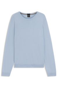 Slim-fit sweater in merino wool with crew neckline, Light Blue