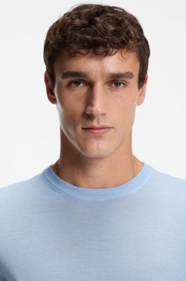 Slim-Fit Pullover aus Merinowolle, Hellblau